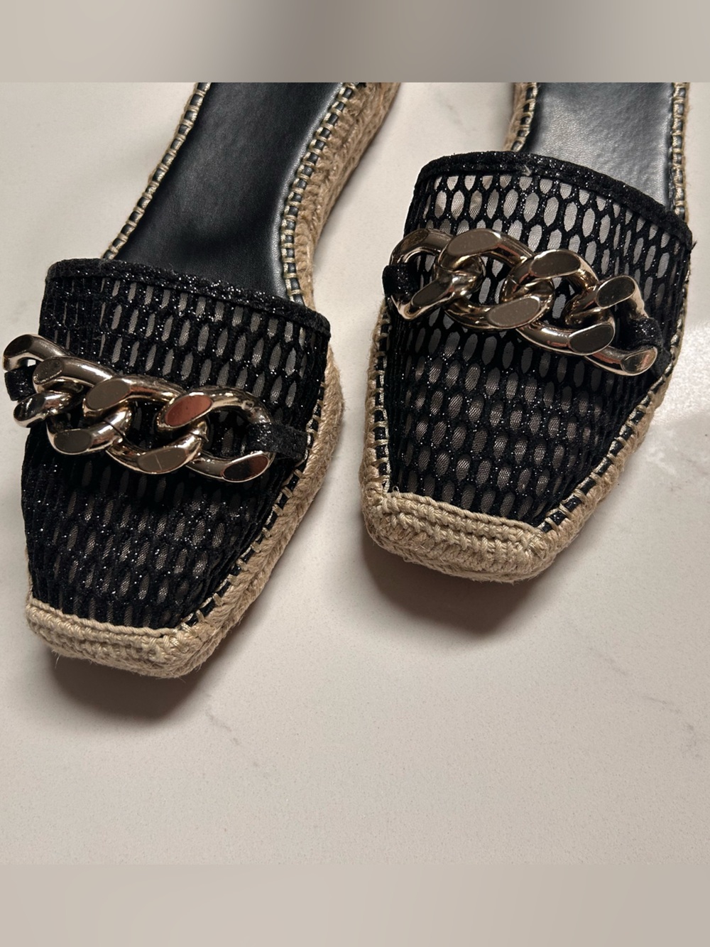INC International Concepts Black Mesh Gold Chain Espadrille Sandals 9.5 M NWOT - Picture 3 of 10